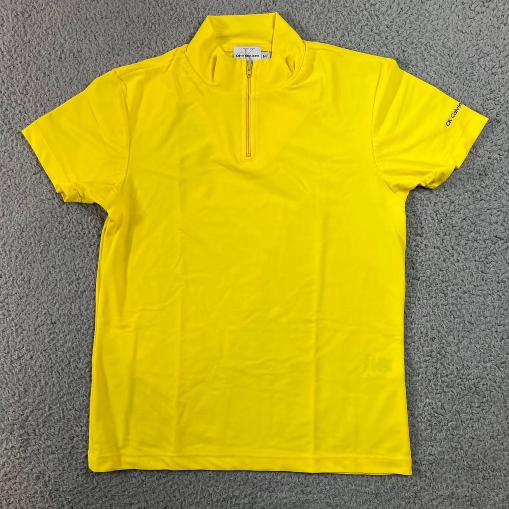 Calvin Klein‎ Jeans Half Zip Mock Neck Juniors M Yellow Short Sleeve Stretch Top